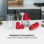 OVENTE Immersion Electric Hand Blender 300 Watt Power 2 Mix Speed with Stainless Steel Blades, Handheld Stick Mixer Set with Egg Whisk Attachment Mixing Beaker and BPA-Free Food Chopper, Red HS565R - Image 13