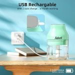 Electric Garlic Chopper, Tulevik 250ML Mini Portable Veggie Chopper, USB Rechargeable Garlic Grinder With Spoons and Brushes, Wireless Small Food Processor for Ginger, Chili, Meat, etc (Green) - Image 7