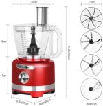 Homtone Food Processor 16 Cup, Vegetable Chopper Electric, Food Processors for Shredding, Slicing, Doughing and Chopping, 6 Blades 8 Functions for Home Use, 2 Speed, 600W, Red - Image 8