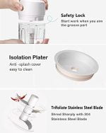 AYOTEE Cordless Electric Small Food Choppers, Mini Food Processor for Garlic Veggie Vegetables Fruit, Salad Mincing & Puree,Kitchen, 1 Cup 250ML, BPA free, White - Image 5