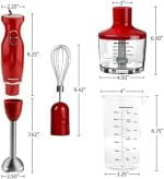 OVENTE Immersion Electric Hand Blender 300 Watt Power 2 Mix Speed with Stainless Steel Blades, Handheld Stick Mixer Set with Egg Whisk Attachment Mixing Beaker and BPA-Free Food Chopper, Red HS565R - Image 15