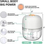 Electric Garlic Chopper, Mini Portable Veggie Chopper, 250ML Garlic Grinder Masher Onion Chopper, Blender to Vegetable, Wireless Food Processor for Ginger, Chili, Fruit, Meat, etc - Image 5