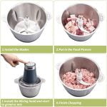 Electric Food Processor & Vegetable Chopper, 8-Cup Blender Grinder for Meat, Vegetables, Onion, Garlic, with 8Cup/10Cup Stainless Steel Bowl and 4 Sharp Blades - Image 7