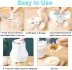 Electric Garlic Chopper, 250ML Mini Portable Veggie Chopper, Garlic Grinder Masher Onion Chopper, Blender to Vegetable, Wireless Food Processor for Ginger, Chili, Fruit, Meat, etc - Image 5