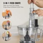 VEVOR Food Processor, 14 Cup Electric Vegetable Chopper with 3 Auto-iQ Presets, 650W Multi-Speed Adjustment, 3 In 1 Feed Chute & Pusher, Chop, Mix, Slicing, Puree, Kneading Dough, 7 Pcs Blade & Discs - Image 4