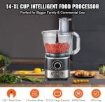 VEVOR Food Processor, 14 Cup Electric Vegetable Chopper with 3 Auto-iQ Presets, 650W Multi-Speed Adjustment, 3 In 1 Feed Chute & Pusher, Chop, Mix, Slicing, Puree, Kneading Dough, 7 Pcs Blade & Discs - Image 3
