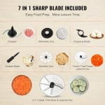 VEVOR Food Processor, 14 Cup Electric Vegetable Chopper with 3 Auto-iQ Presets, 650W Multi-Speed Adjustment, 3 In 1 Feed Chute & Pusher, Chop, Mix, Slicing, Puree, Kneading Dough, 7 Pcs Blade & Discs - Image 6