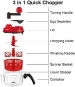 Geedel Hand Food Chopper, Quick Manual Vegetable Processor, Easy To Clean Rotary Dicer Mincer Mixer Blender for Onion, Garlic, Salad, Salsa, Nuts, Meat, Fruit, Ice, etc - Image 8