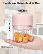 AYOTEE Cordless Electric Small Food Processor, Mini Food Chopper For Garlic Veggie Vegetables Fruit, Salad Mincing & Puree, Kitchen, 1 Cup 250ML, BPA free, Pink - Image 3
