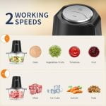 Food Processor Meat Grinder Electric 500W Vegetable Chopper with 8 Cup Glass Bowl & 4 Large Sharp Blades 2 Speed for Garlic Onion Nut Kitchen - Image 5