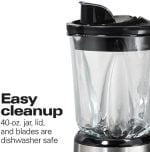 Hamilton Beach Wave Crusher Blender For Shakes and Smoothies With 40 Oz Glass Jar and 14 Functions, Ice Sabre Blades & 700 Watts for Consistently Smooth Results, Black + Stainless Steel (54221) - Image 6