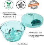 Manual Food Processor Vegetable Chopper 2.3 Cup Small Mini Hand Pull String Onion Chopper Garlic Mincer Cutter with 3 Stainless Steel Blades - Blue - Image 6