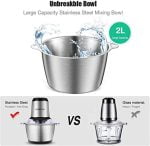 Meat Grinder Electric, Food Processor 2L Stainless Steel Meat Blender Food Chopper for Meat, Vegetables, Fruits and Nuts with 4 Sharp Blades, 350W, 8 Cups, 110V - Image 8