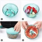 Manual Food Processor Vegetable Chopper 2.3 Cup Small Mini Hand Pull String Onion Chopper Garlic Mincer Cutter with 3 Stainless Steel Blades - Blue - Image 7