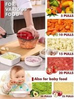 Manual Food Processor Vegetable Chopper, Geedel Pull Cutter with String for Veggies, Fruits, Salad, Onion, Ginger, Nuts, Herbs, etc, 2 Cup(500ml), Red - Image 4