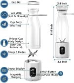 Portable Blender, 300W Personal Blender for Shakes and Smoothies High Speed Ice Blender for Kitchen 6000mAh Cordless Travel Mini Blender Bravo 20oz Cup to go (White, Basic Version) - Image 8
