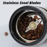 Electric Coffee Bean Grinder - One Press Button Control, 50g Coffee Bean Capacity, Stainless Steel Blade, Stainless Steel Housing, Anti-Slip Feet, Cord Storage Design, Black & Inox Grinder - Image 6