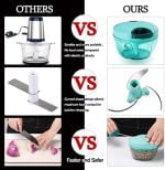 Manual Food Processor Vegetable Chopper 2.3 Cup Small Mini Hand Pull String Onion Chopper Garlic Mincer Cutter with 3 Stainless Steel Blades - Blue - Image 5