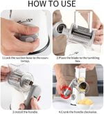 Rotary Cheese Grater Cheese Shredder - Round Mandoline Slicer Vegetable Slicer Walnuts Grinder with Strong-Hold Suction Cup Base and Cleaning Brush - Image 8