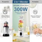Portable Blender, 300W Personal Blender for Shakes and Smoothies High Speed Ice Blender for Kitchen 6000mAh Cordless Travel Mini Blender Bravo 20oz Cup to go (White, Basic Version) - Image 3